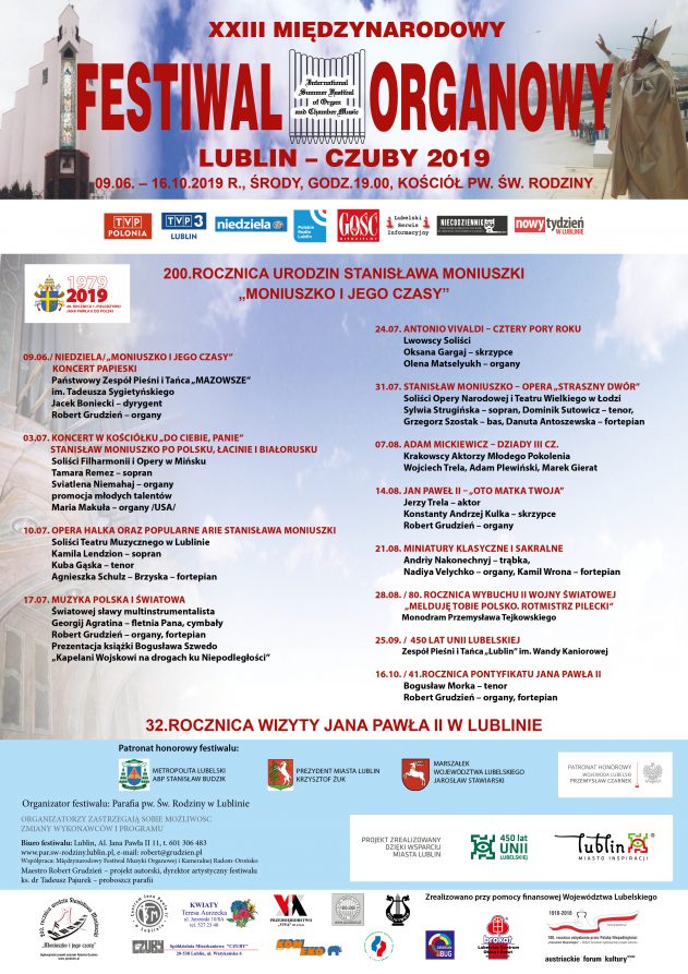 „Moniuszko i jego czasy” XXIII Międzynarodowy Festiwal Organowy Lublin – Czuby 2019