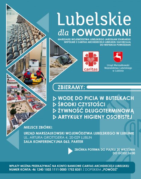 Plakat Lubelskie dla Powodzian wszysykie informacje znajdują się w artykule