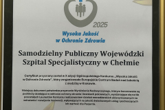 Certyfikat Nadzwyczajny Laur Nowoczesności dla Samodzielnego Publicznego Wojewódzkiego Szpitala Specjalistycznego w Chełmie